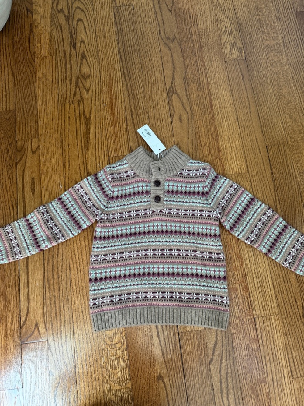 Janie and Jack Beige, Pink and Mint Fair Isle Sweater